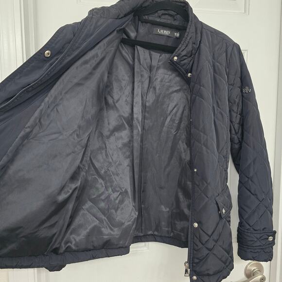 Lauren Ralph Lauren Black Quilted Jacket Size M Snap Button Equestrian Timeless - Picture 8 of 13